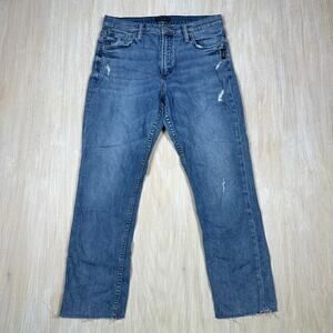 Silvers Jeans Blue Denim Distressed Frisco Straight High Rise Denim Jeans 30